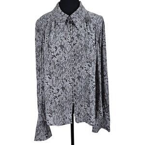 Free People Womens Blouse Size Large Snake Print Corpcore Bohemian Animal Pleats